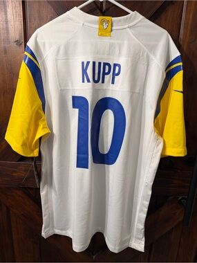 Nike White + Yellow + Blue Cooper Kupp #10 Football Jersey